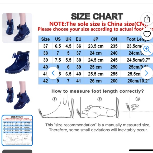 NRUDPQV Blue Waterproof Bow Rubber Rain Winter Snow Ankle Boots  size 6.5 - Picture 11 of 16